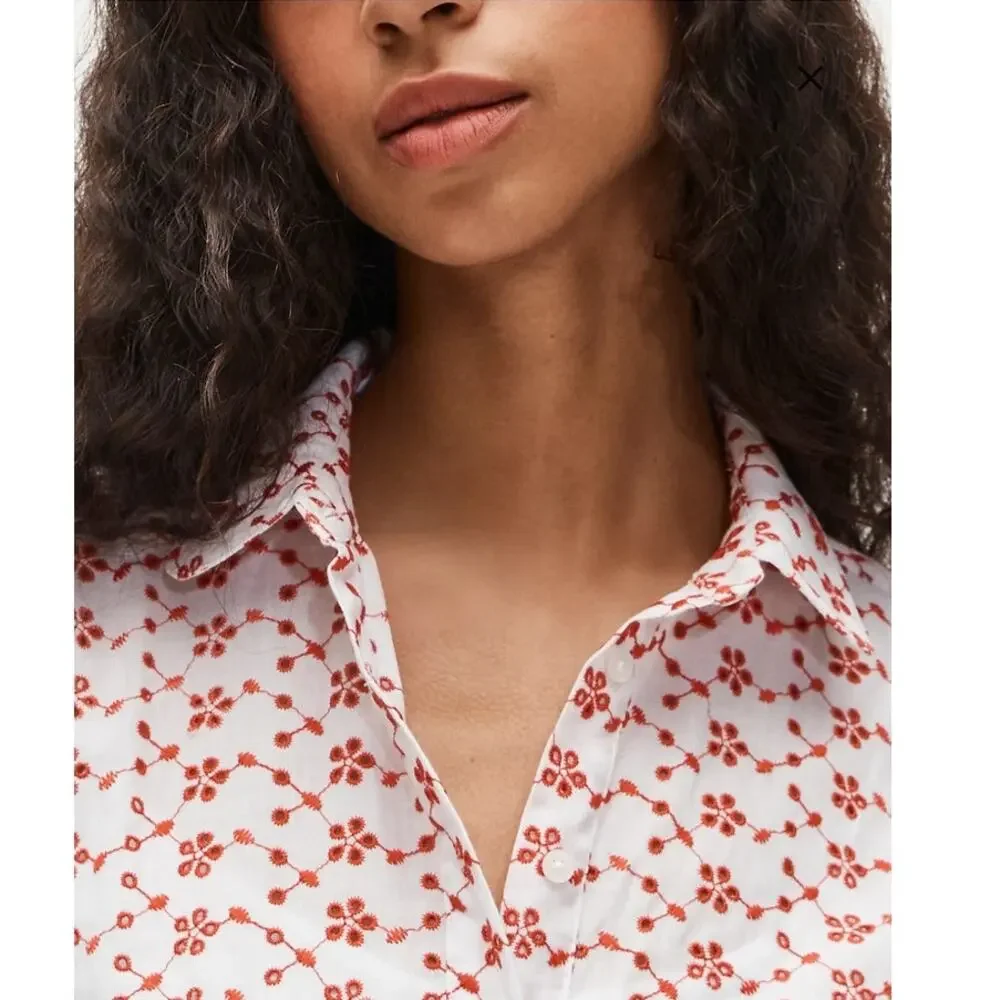NWT J. Crew Mini Eyelet Shirt-Dress Crimson On White Eyelet Preppy Classic 12